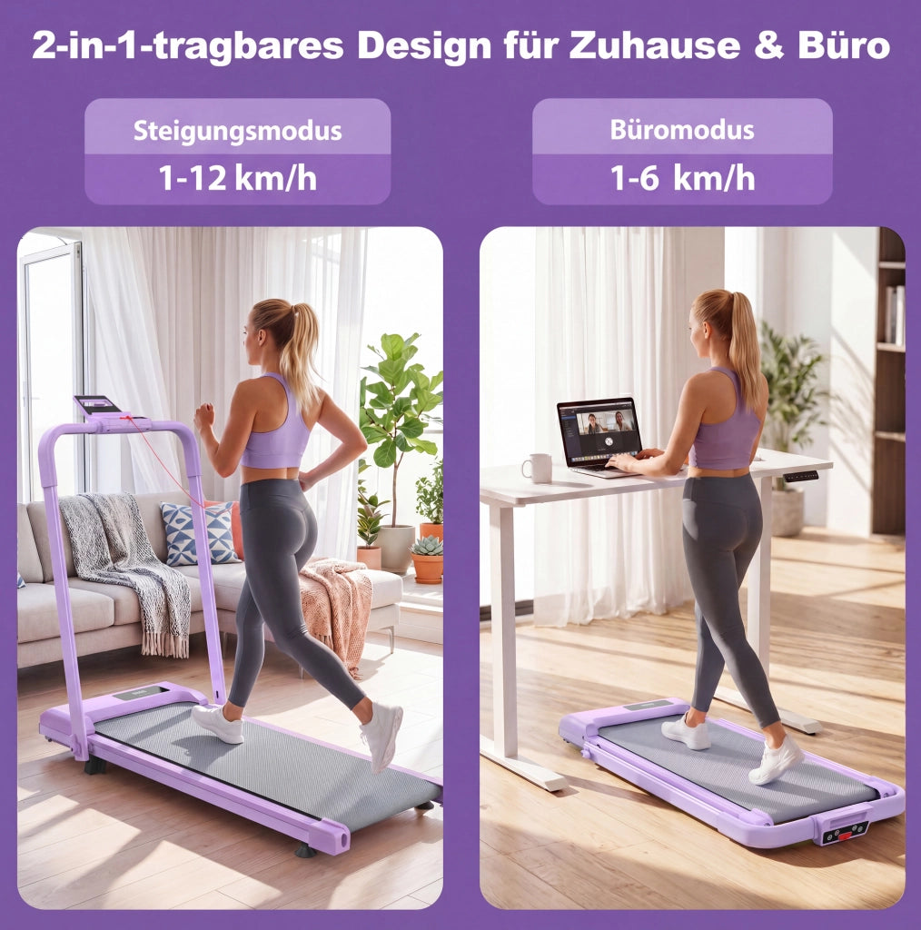 Tapis roulant pieghevole viola con inclinazione regolabile