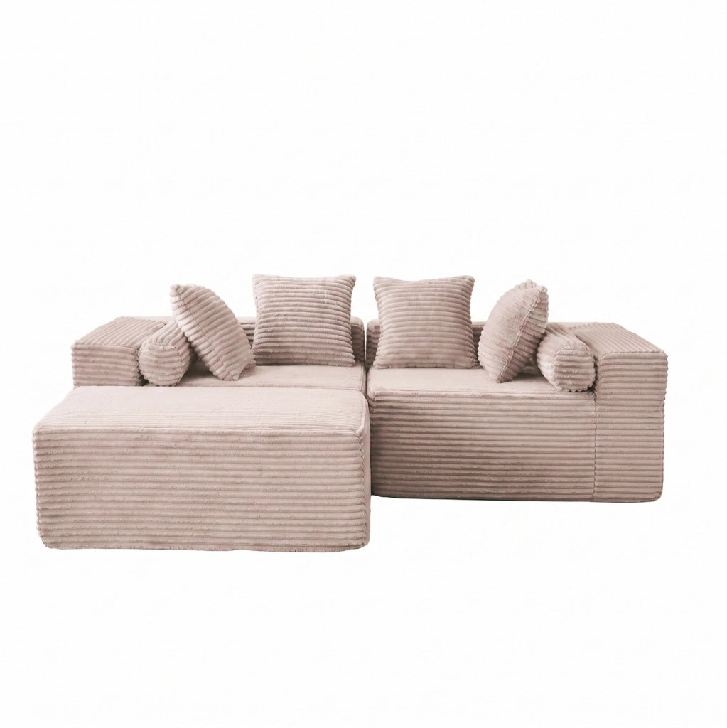 Divano componibile a 3 moduli con chaise longue beige
