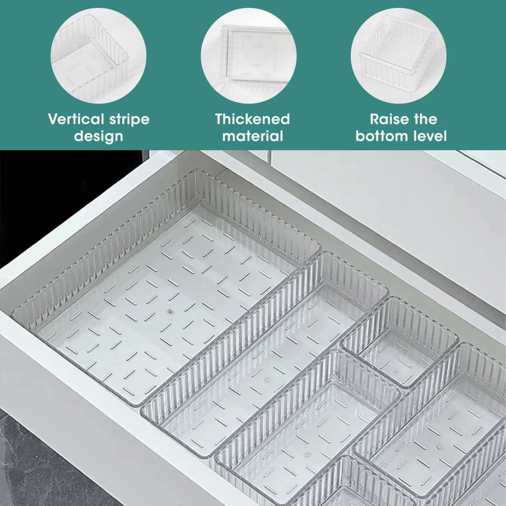 Set di organizer per cassetti, 10 pezzi, trasparenti, 4 dimensioni, impilabili
