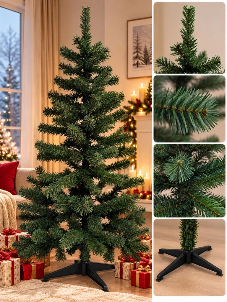 Albero di Natale Artificiale EASY 180 cm in PVC Verde con 448 Rami e Base a 4 Piedi