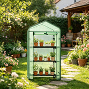 Serra da giardino con ruote e 3 ripiani, 70 x 50 x 130 cm, verde