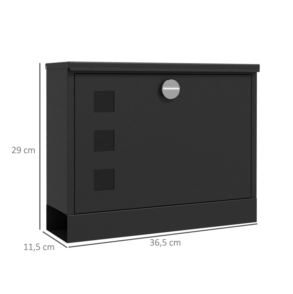 Cassetta postale da parete nera in metallo 36,5x11,5x29 cm con 3 finestre e 2 chiavi