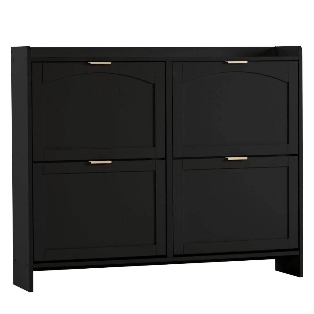 Scarpiera con 4 vani a ribalta ripiani regolabili 110 × 90 × 24 cm in pannello di particelle nera con ripiani aperti