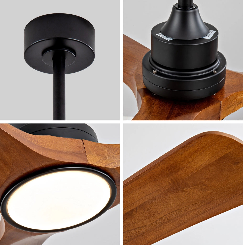 Ventilatore da soffitto con luce, 3 pale in legno, nero e noce scuro