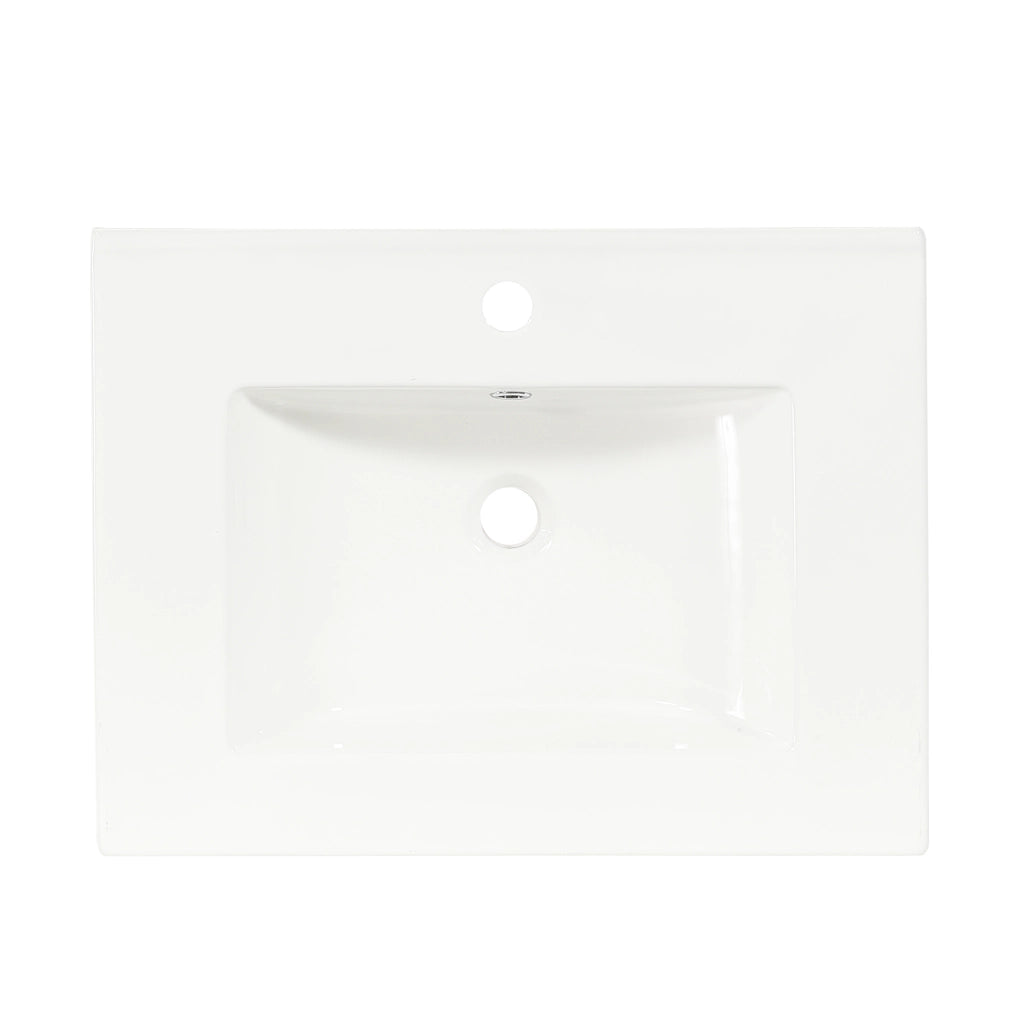 Mobile bagno 61 cm con lavabo in ceramica, 3 cassetti e anta scorrevole in MDF finitura legno naturale con motivo a onde