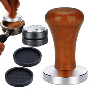 Set di pressini per caffè da 51 mm, in acciaio inossidabile, con manico in legno, composto da 4 pezzi