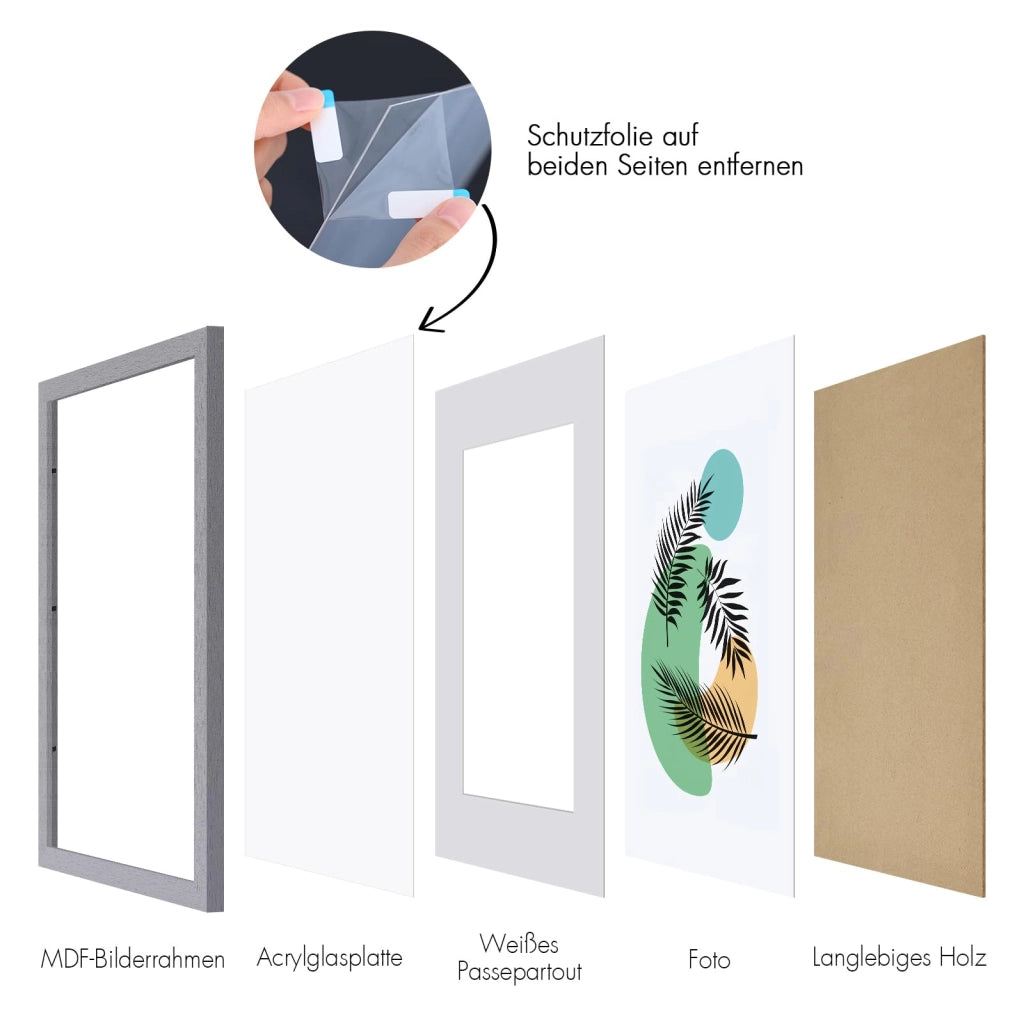 Cornice per quadri 40x50 cm, realizzata in MDF, con vetro acrilico, passepartout e finitura argento