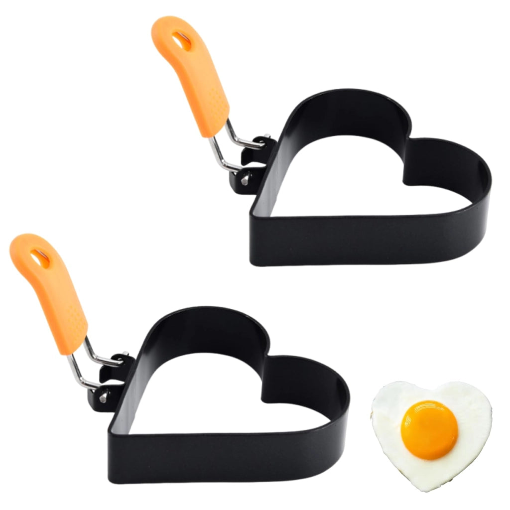 Set da 2 stampi per uova a forma di cuore, in acciaio inossidabile, ideali per preparare uova al tegamino e pancake