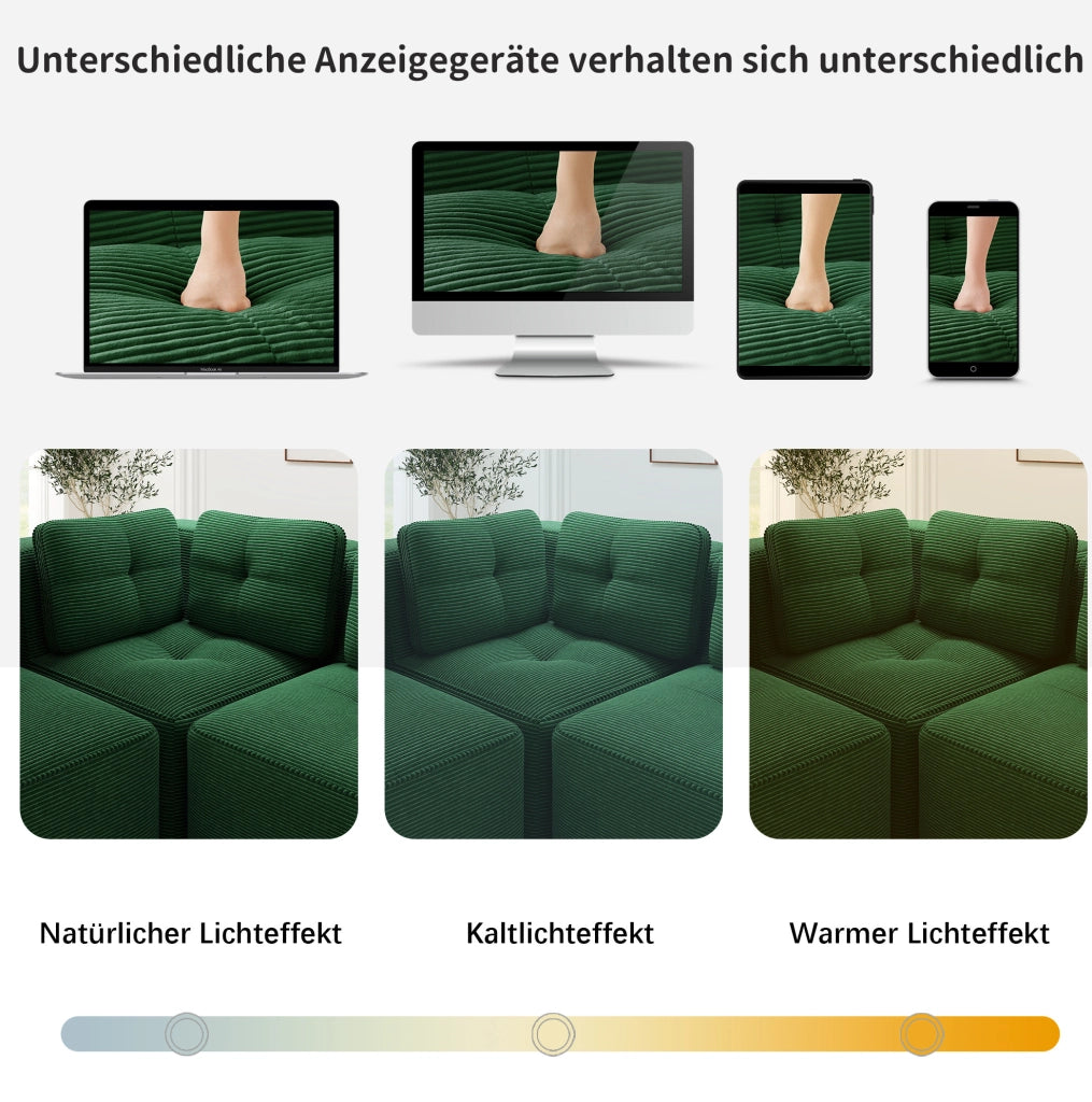 Divano angolare modulare in velluto a coste verde 295 × 295 cm