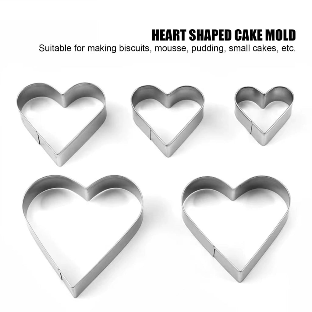 Set di formine a cuore, 5 pezzi, in acciaio inossidabile, dimensioni da 4 a 11,5 cm