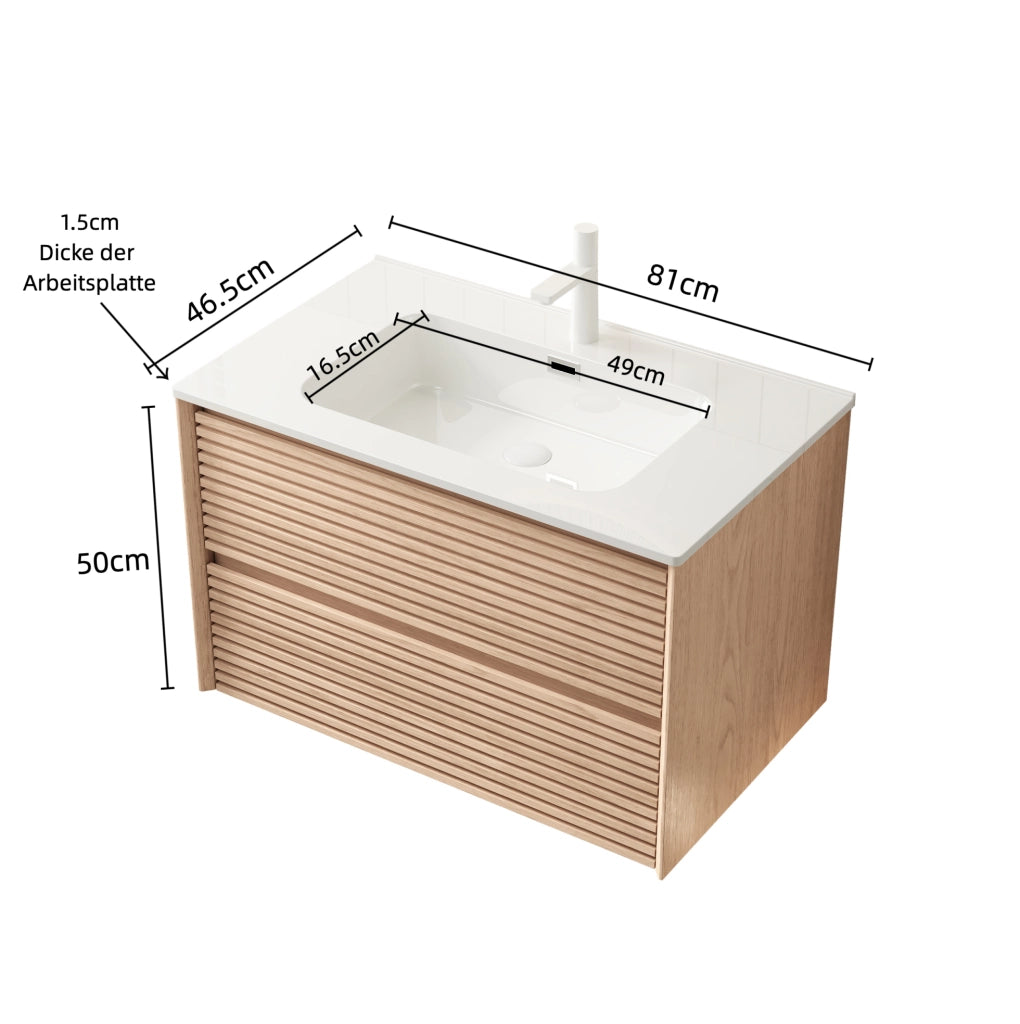 Mobile lavabo sospeso 81 cm bianco e naturale, doppio cassetto, preassemblato