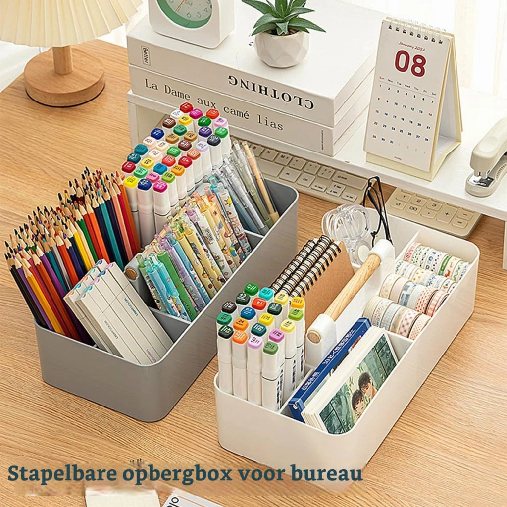 Contenitore impilabile con 5 scomparti, in plastica, bianco, 32x15x8 cm
