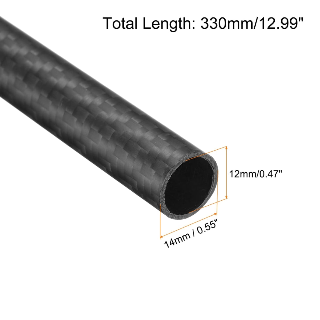 2 tubi in fibra di carbonio, 12 x 14 x 330 mm, superficie opaca, tubi tondi in carbonio per quadricotteri RC multicottero