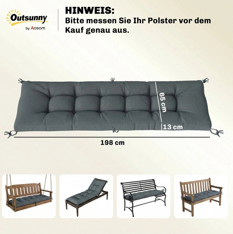 Cuscino per lettino da esterno 198 × 65 × 13 cm grigio scuro