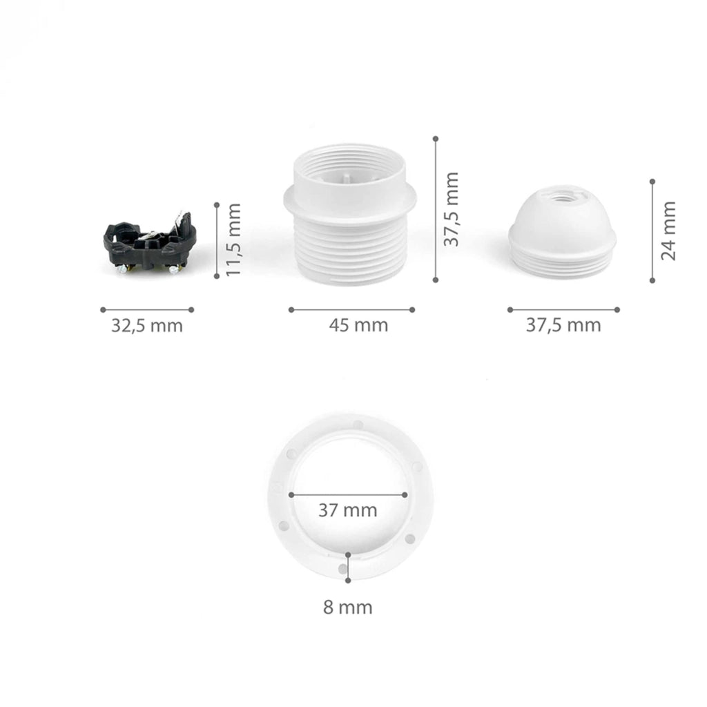 Confezione da 4 portalampada E27, attacco M10x1, con sistema di sicurezza, in termoplastica, colore bianco