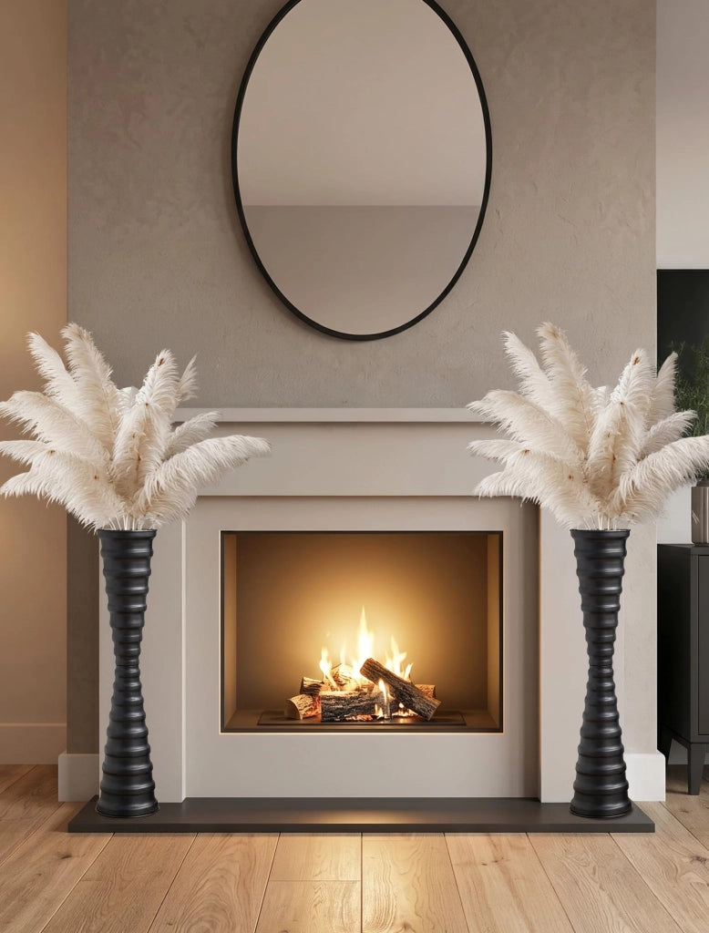 Vaso da pavimento in metallo, 66 cm, nero, stabile e dal design elegante, ideale per piante ornamentali come il pampas