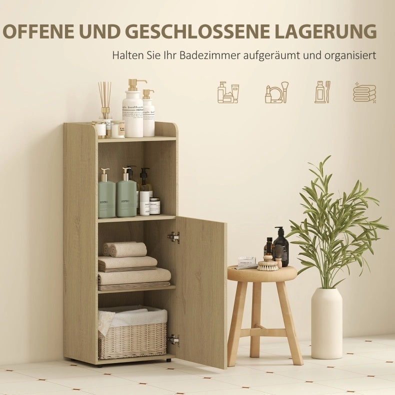 Mobiletto da bagno con anta, ripiano regolabile e scaffale aperto, 40x31x104 cm, rovere giallo