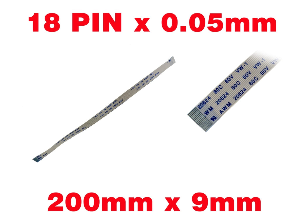 Cavo FPC a 18 pin, passo 0,5 mm, lunghezza 200 mm, larghezza 9 mm, con contatti su un solo lato