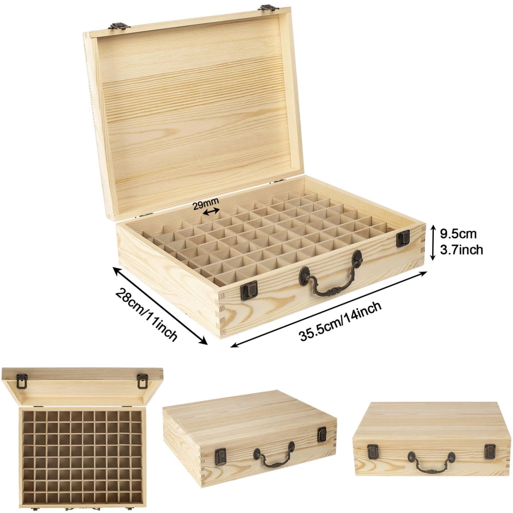 Organizzatore in legno per 80 flaconi di oli essenziali, dimensioni 35,5 x 28 x 9,5 cm