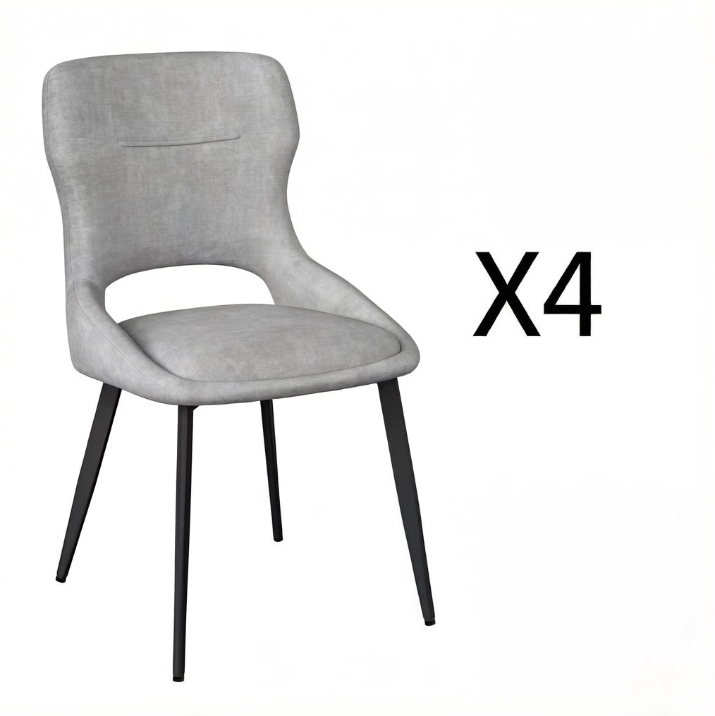 Set di 4 sedie da pranzo grigie in ciniglia con braccioli