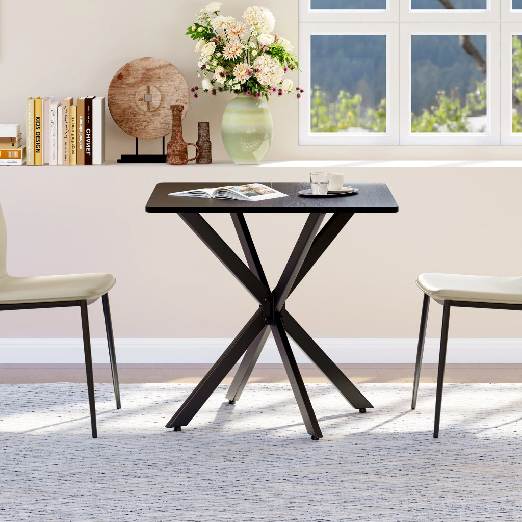 Tavolo quadrato 80x80x75 cm con struttura a X; piedini regolabili; metallo e pannello truciolare nero