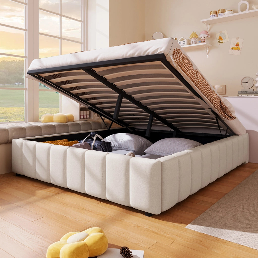 Letto contenitore 140x200 beige senza testiera