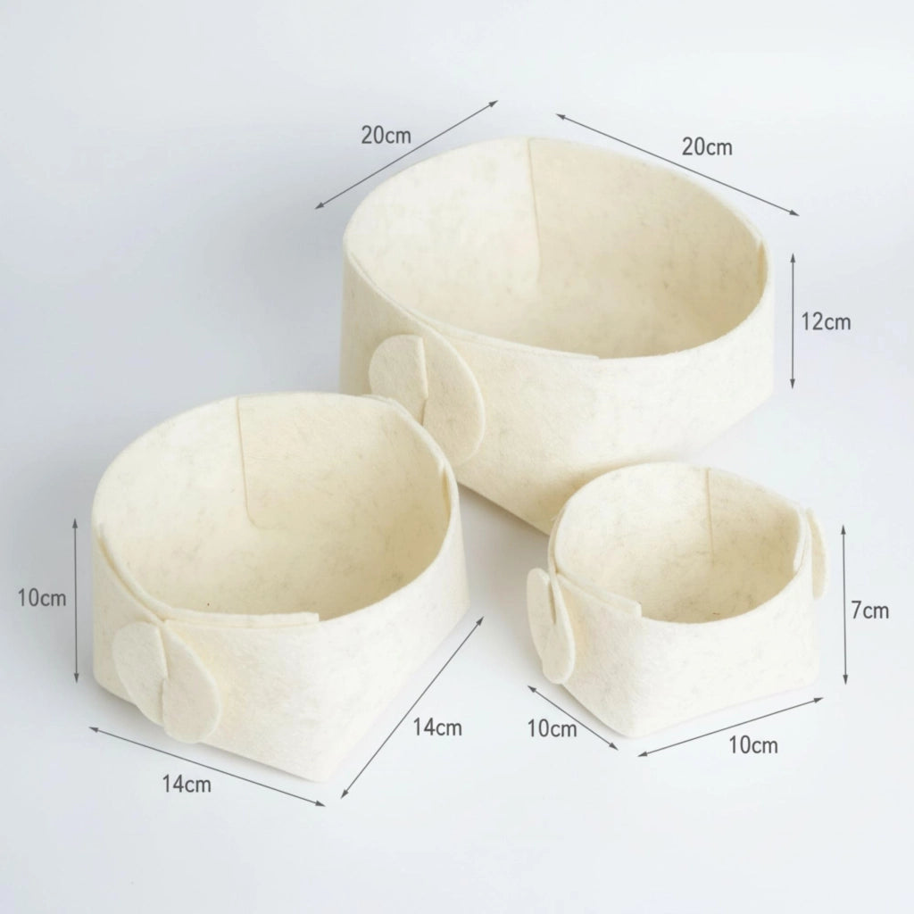 Set di 3 cesti portaoggetti in tessuto, color beige, impilabili
