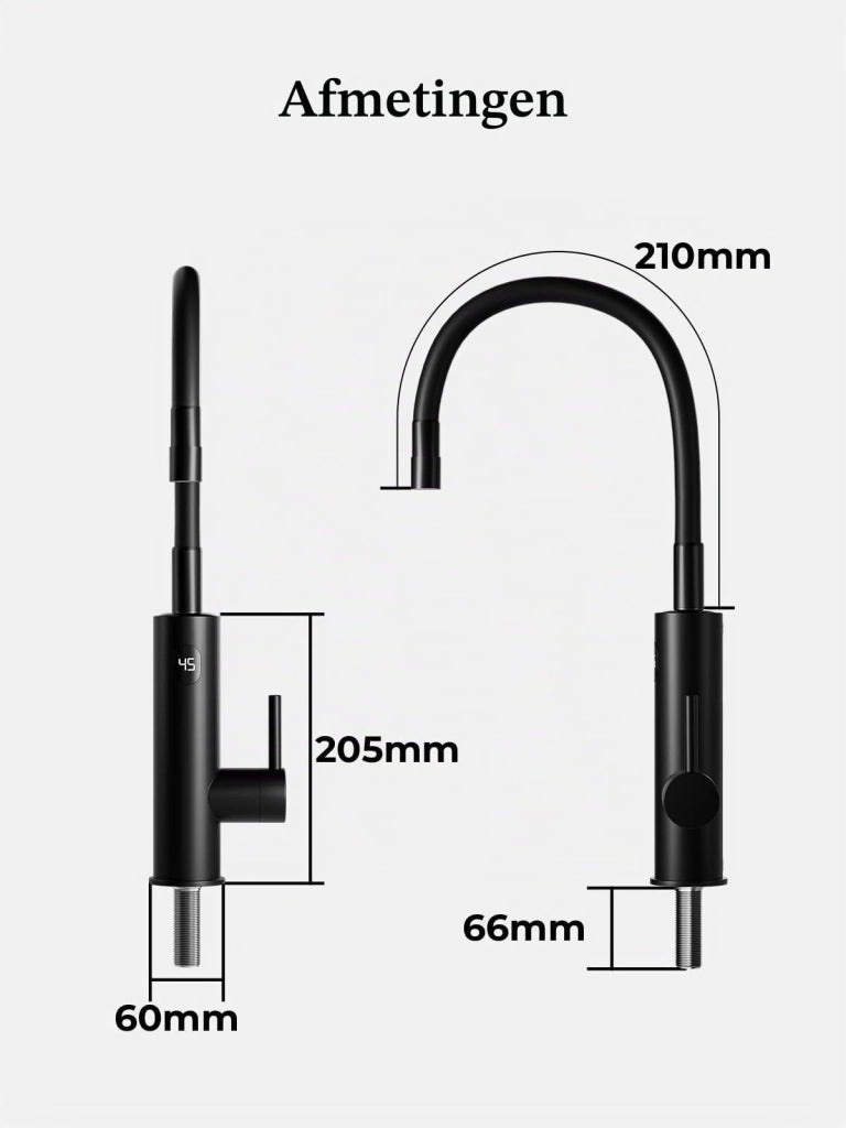 Rubinetto da cucina elettrico con resistenza integrata, 3200 W, display LCD, colore nero
