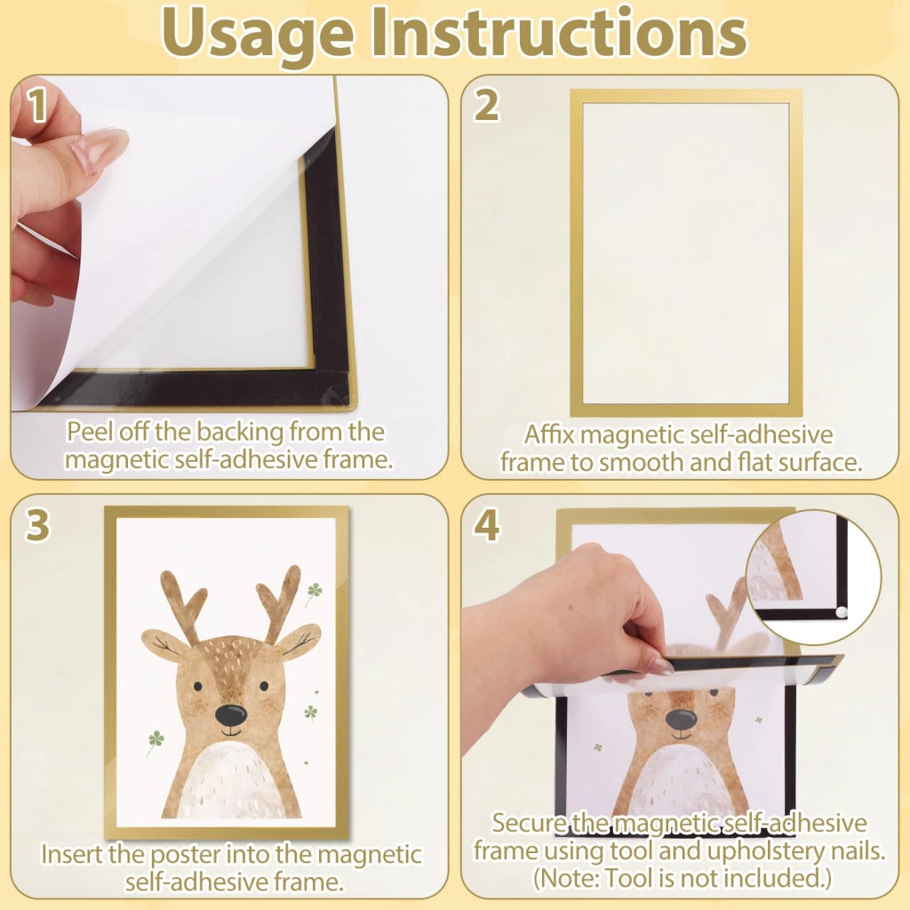 Set di 4 poster per la cameretta dei bambini, formato A4, color oro