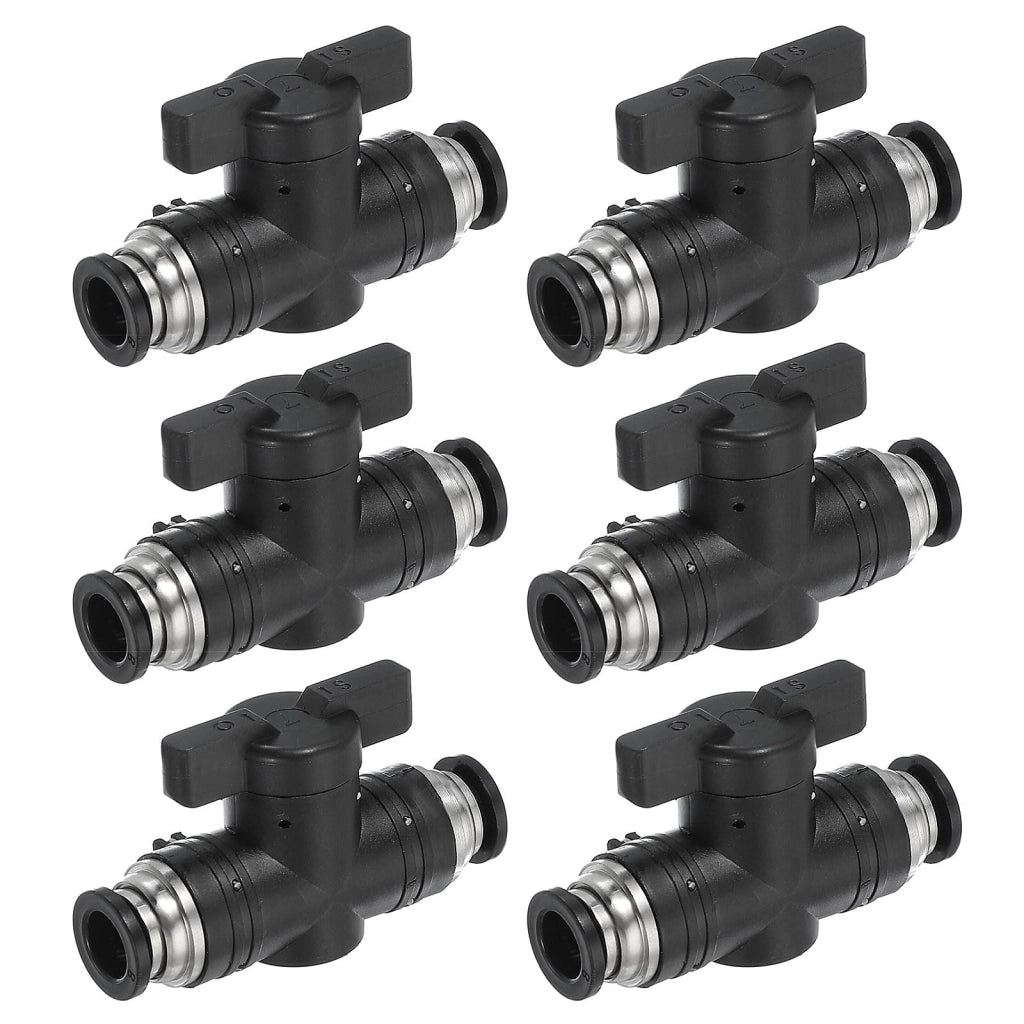 Valvola a sfera push-to-connect da 8 mm, confezione da 6 pezzi, per temperature da 0 a 60 °C, pneumatica, colore nero