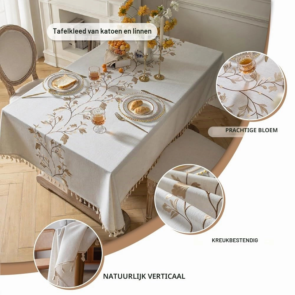 Tovaglia in cotone e lino, con frange, idrorepellente, 140x213 cm