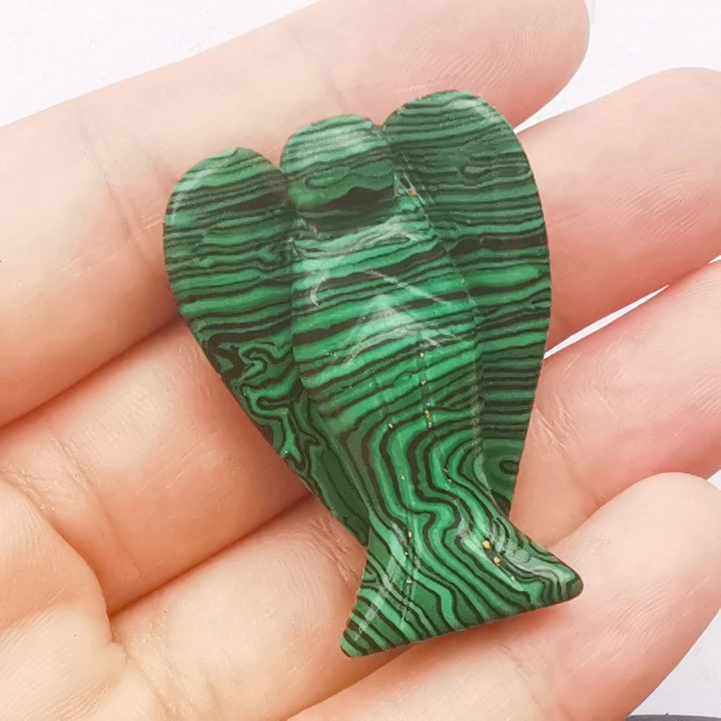 Statua dell'angelo custode in malachite, 38 mm, intagliata a mano, 1 pezzo