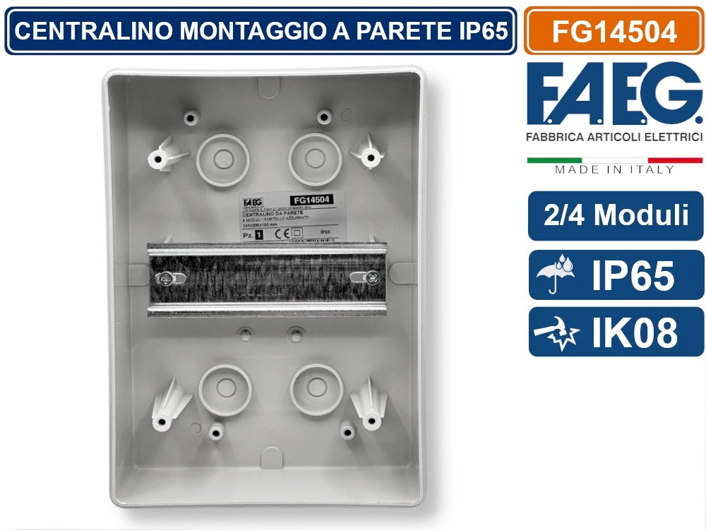 CENTRALINO A PARETE  4 MODULI TENUTA STAGNA IP65 COLORE GRIGIO CON SPORTELLO FAEG - FG14504