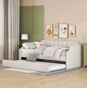 Letto da giorno imbottito IVMEU con letto estraibile 90x190 cm, letto principale 90x200 cm, beige