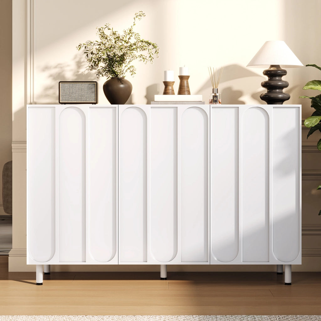 Mobile contenitore bianco opaco 120 × 37 × 80 cm con 3 ante ripiani regolabili piedini in ferro MDF e PB