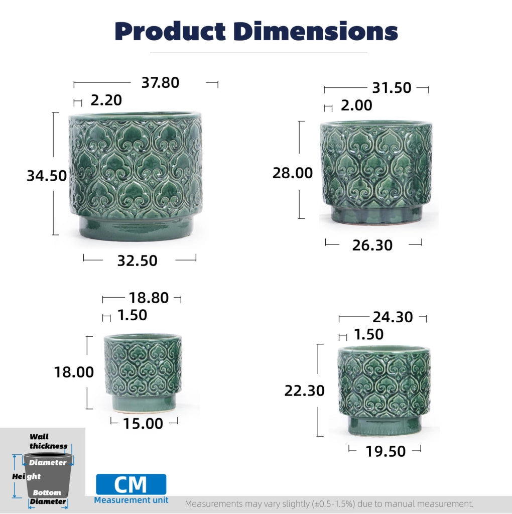 Vaso in ceramica verde Ø 19 cm con rilievo a cuore e foro di drenaggio