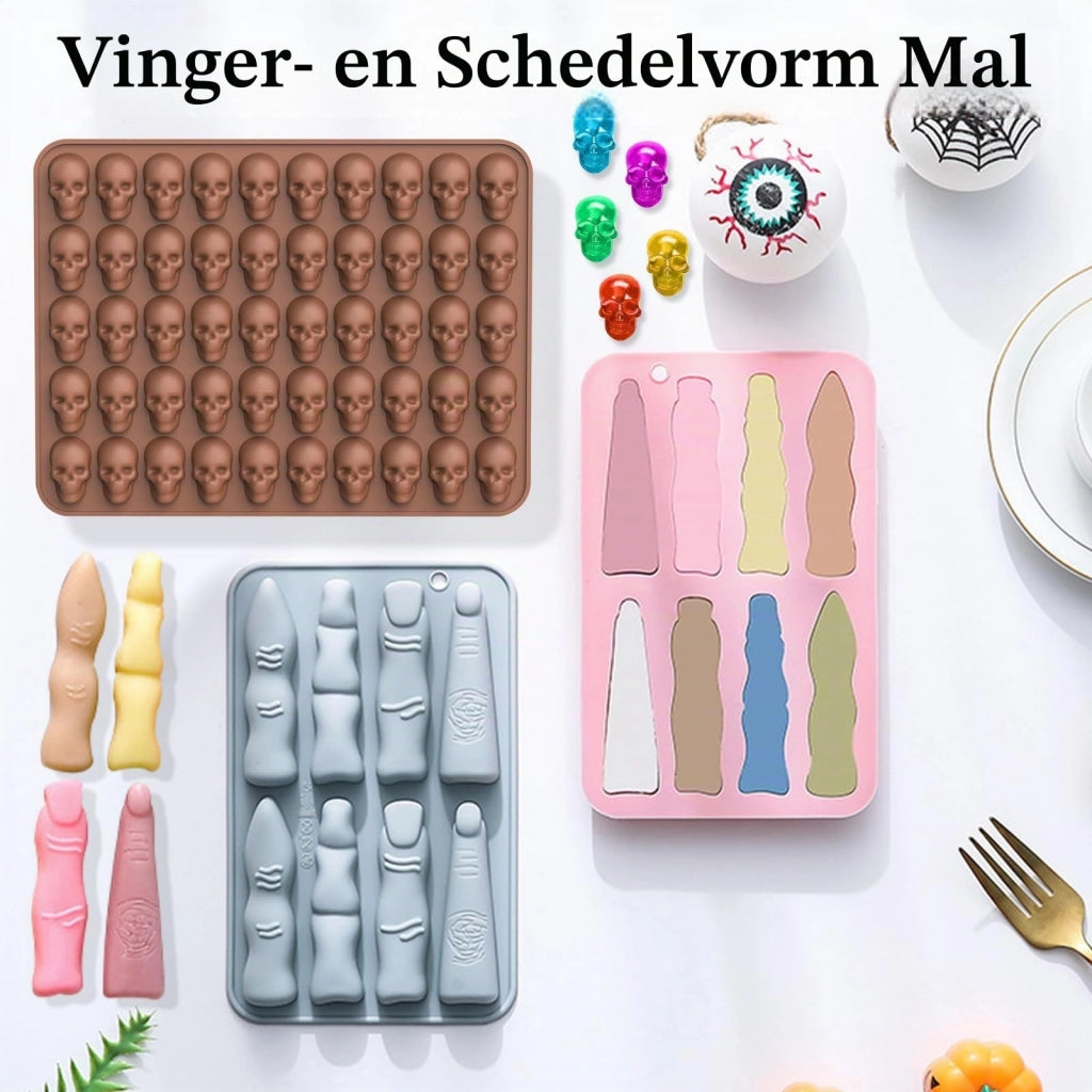 Set di stampi in silicone a tema Halloween: dita e teschi, composto da 9 pezzi