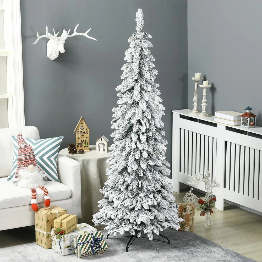 Albero di Natale artificiale innevato 180cm con 523 rami ignifughi e base in acciaio robusta facile da montare per interni