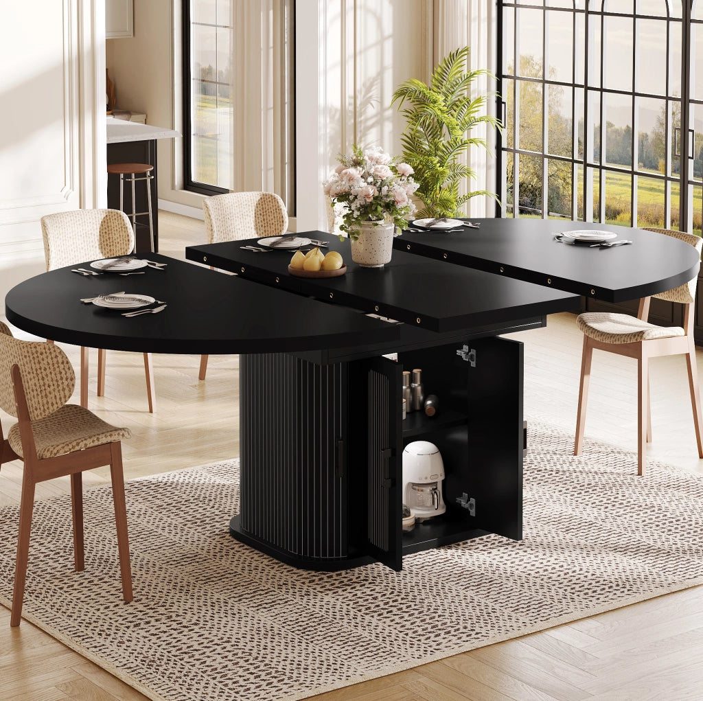 Tavolo da pranzo estensibile 118158x118x76 cm in MDF nero con vano contenitore