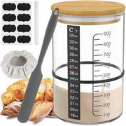 Kit per lievito madre, 900 ml, contenitore in vetro con coperchio in legno, spatola, termometro