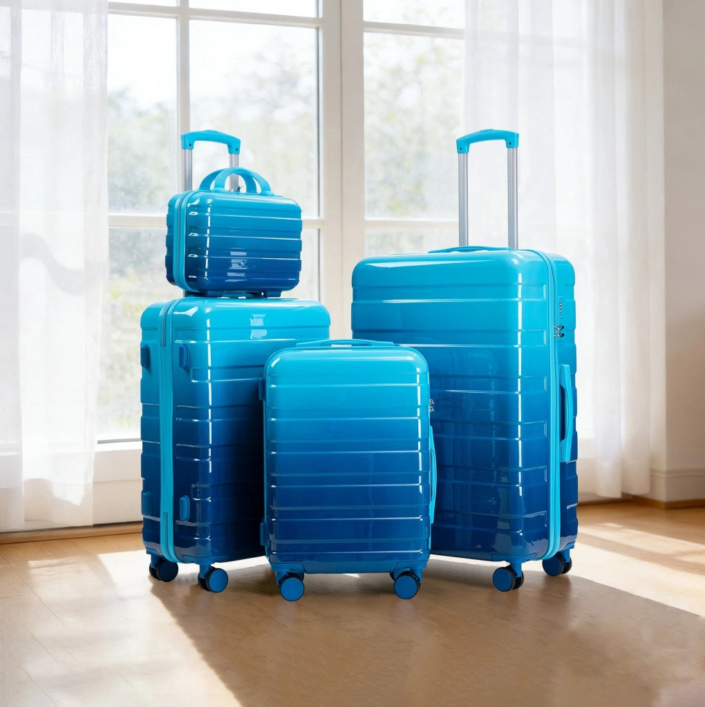 Set 4 valigie rigide ULEVR 14/20/24/28 pollici in PC blu con ruote girevoli, manico telescopico e lucchetto