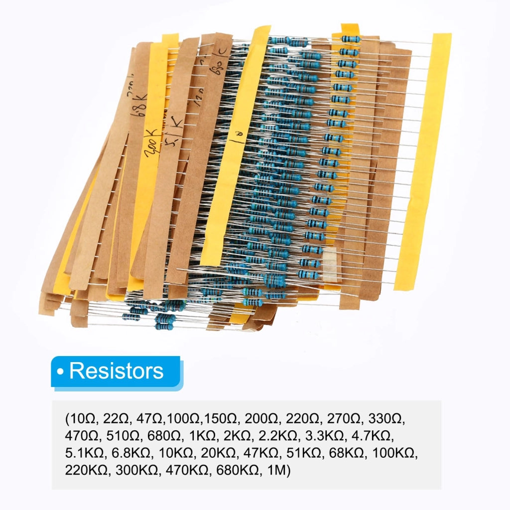 Assortimento di resistenze, 600 pezzi, 30 valori, da 10Ω a 1MΩ, 1/4W, tolleranza ±1%