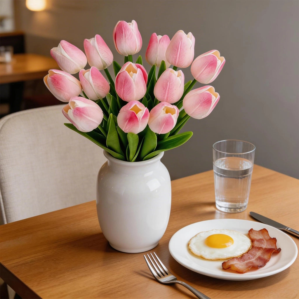 12 tulipani artificiali con gambo in filo metallico, color pesca, altezza 33 cm, per decorazioni