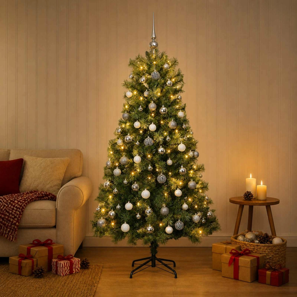 Albero di Natale artificiale con rami snodati e palline 120 cm 3466221