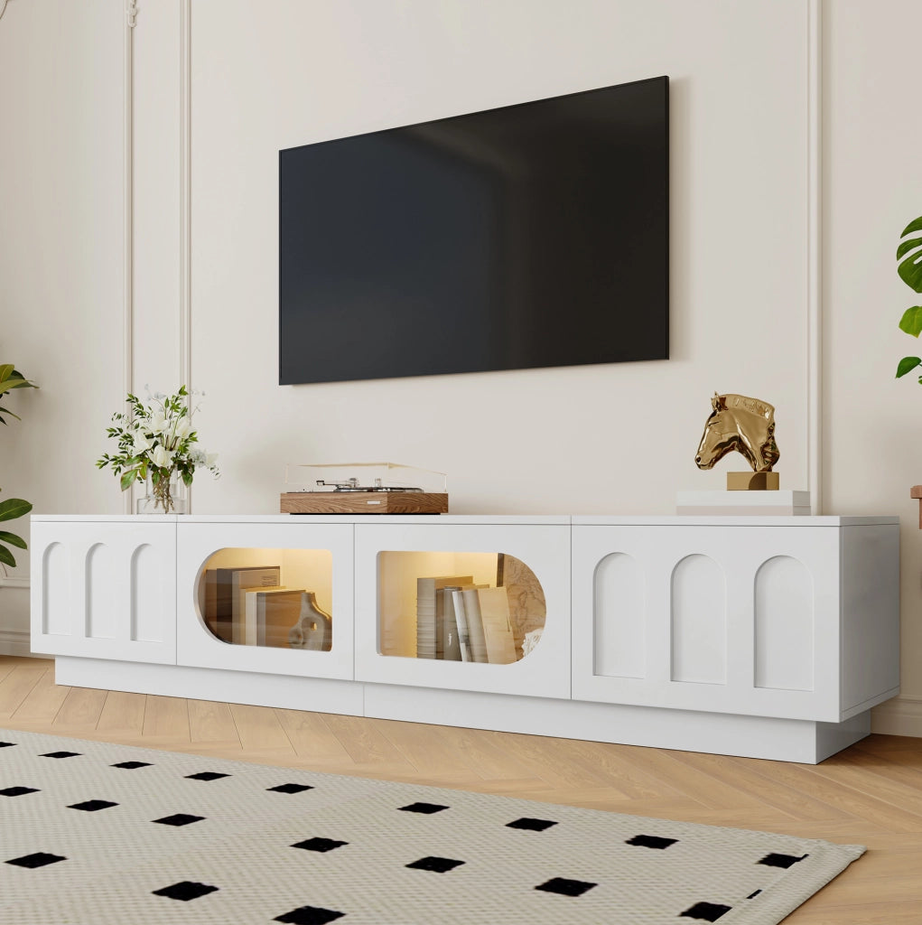 Mobile TV in MDF e truciolato con LED controllati da app, 200x40x42 cm, bianco