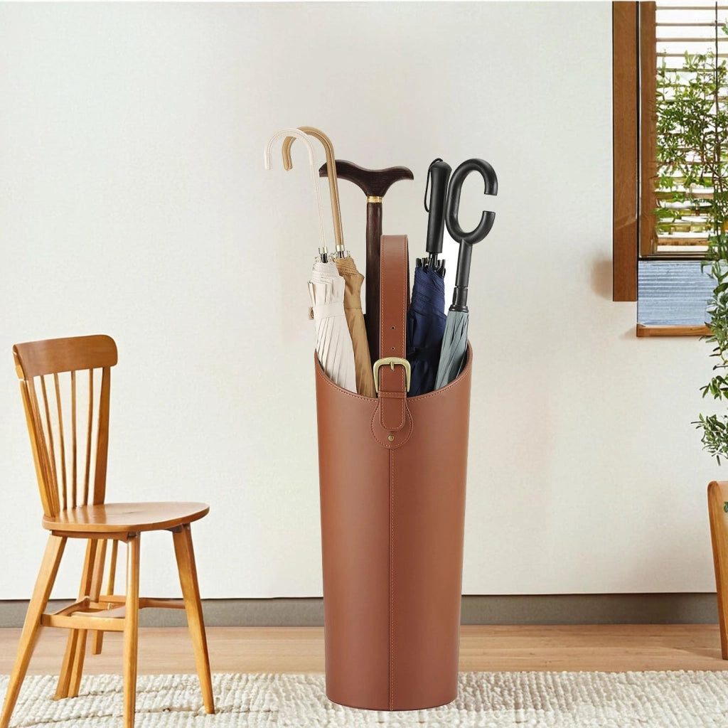 Portaombrelli in ecopelle, forma ovale, altezza 60 cm, con vaschetta di raccolta dell'acqua