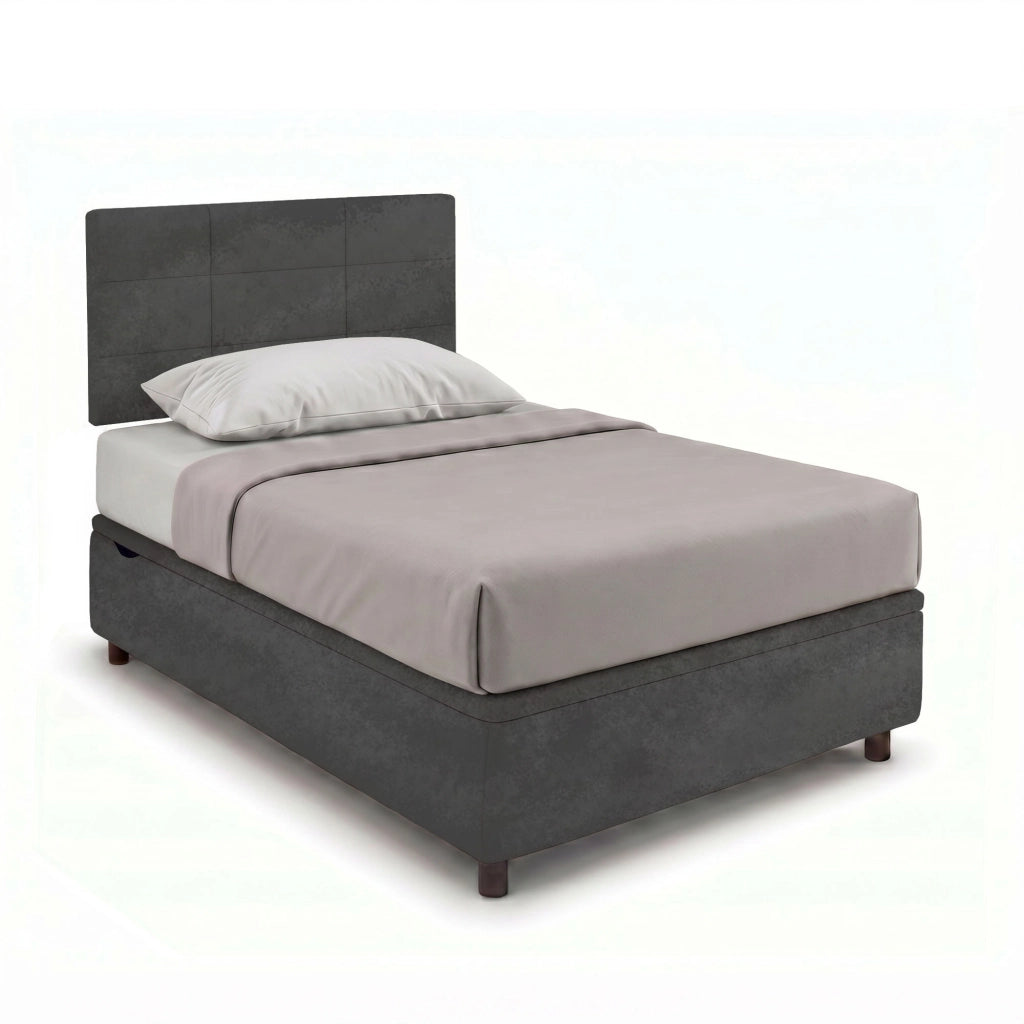 Letto Singolo Contenitore Imbottito 80x190 cm Microfibra Grigio BoxMax Testata Square