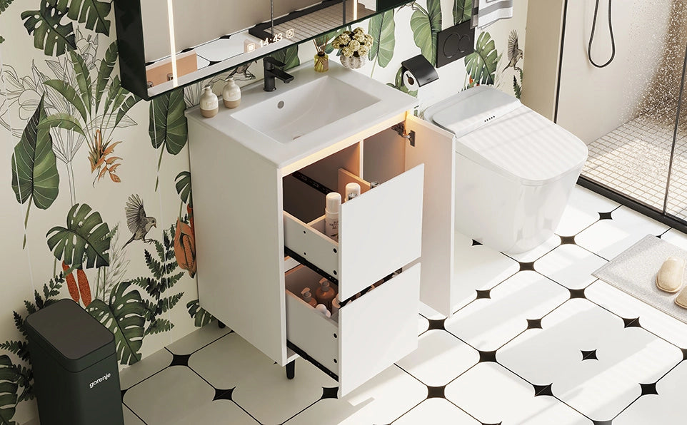 Mobile bagno bianco 61x46,5x87 cm con lavabo in ceramica integrato e cassetti soft-close