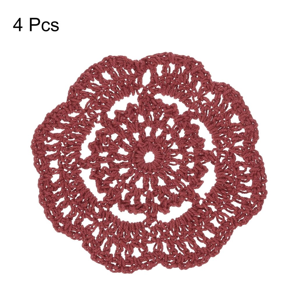 4 sottobicchieri in cotone, lavorati all'uncinetto, diametro 10 cm, color marrone-rossastro
