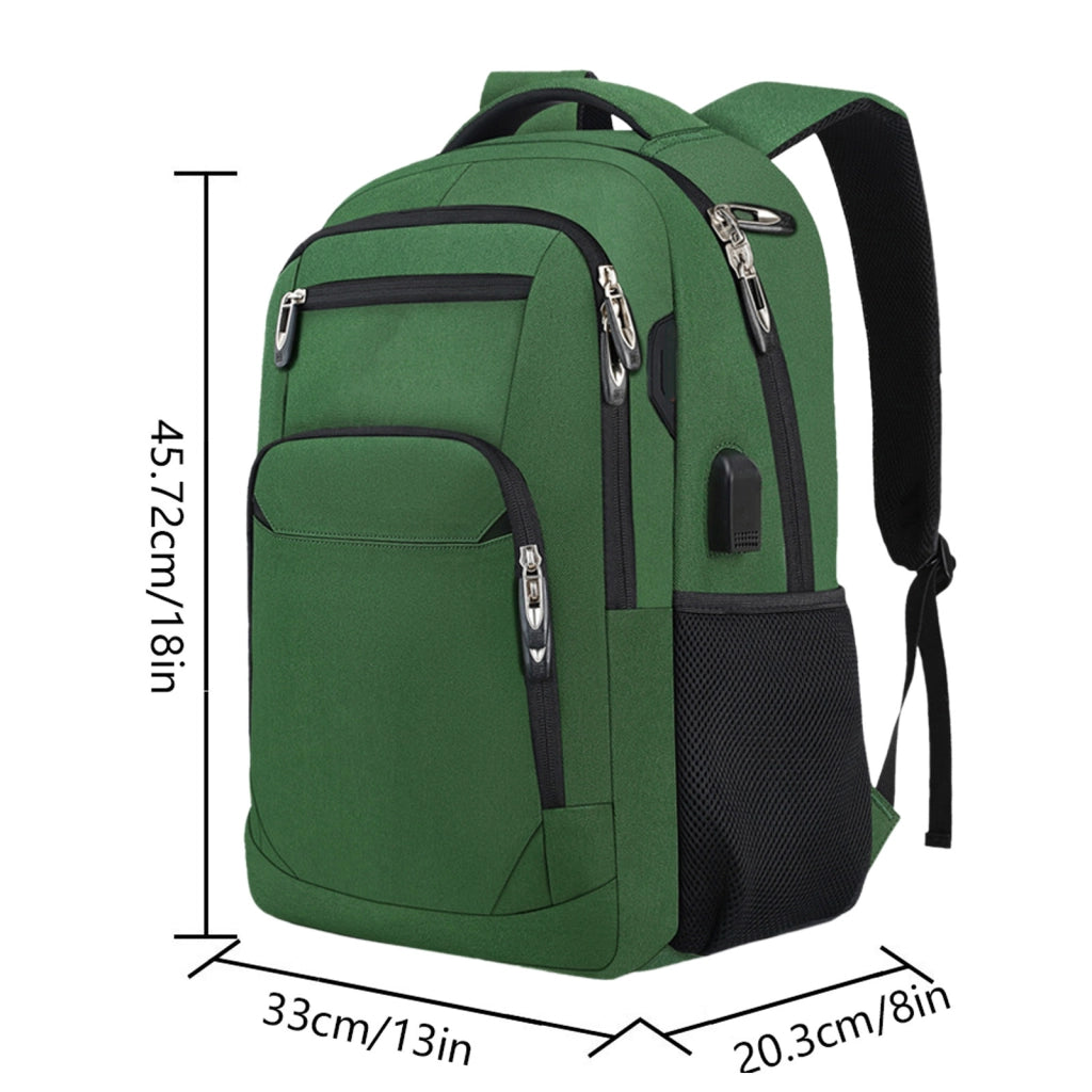 Zaino porta PC 15,6 pollici verde con porta USB e tasca antifurto